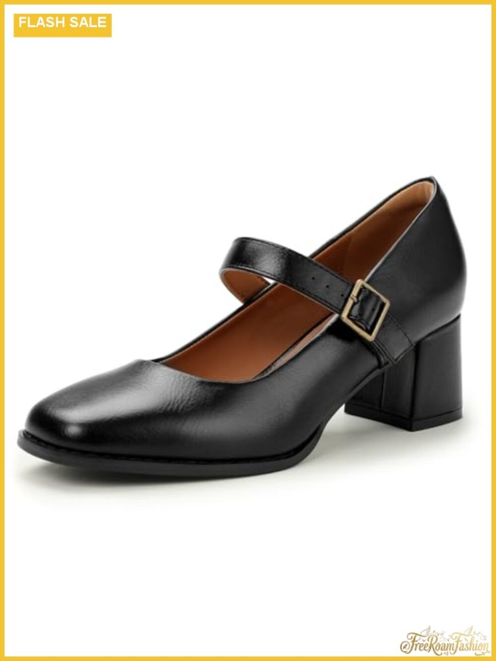 Mary Jane Block Heel Pumps Square Toe Chunky Heel Faux Leather